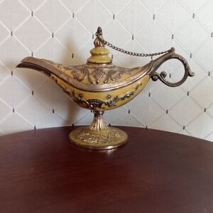 Vintage Brass and Yellow Decorative Lamp